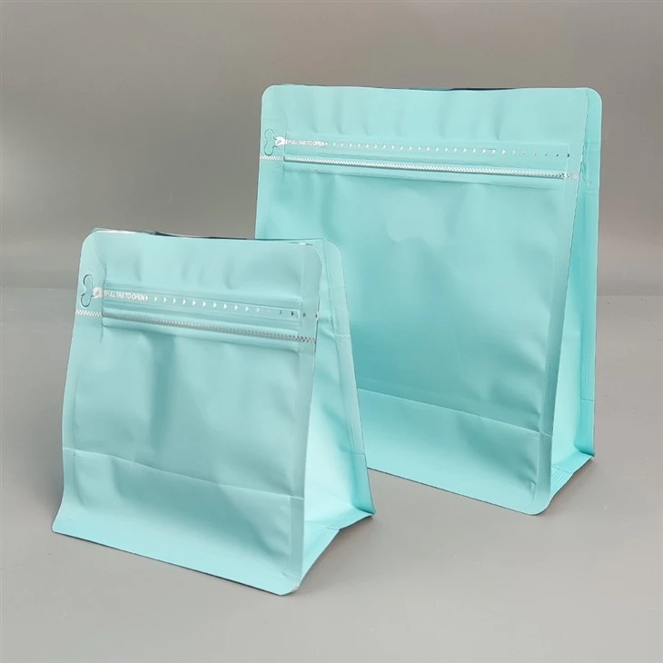 Basic Light Blue Cube Eight-Side Seal Pouches With Valve For Coffee high quality